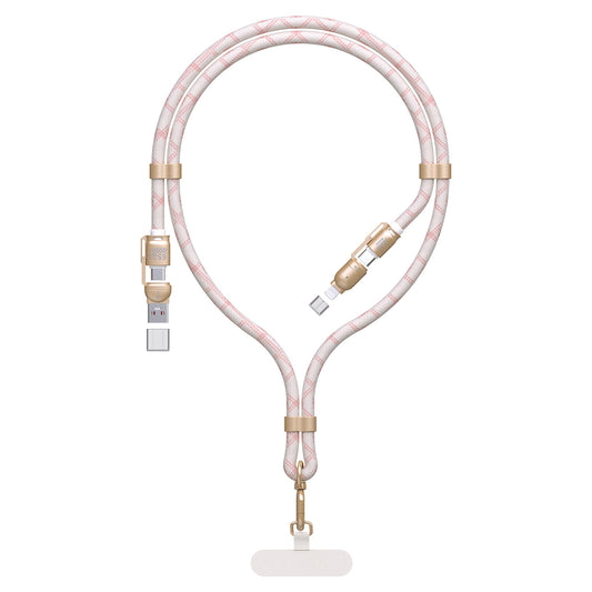 DUDAO 4in1 Cable lanyard USB-A / USB-C / iPhone Lightning PD QC 65W 1.5m - pink