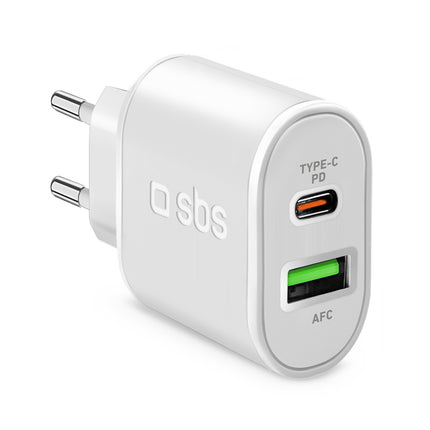 SBS Power Delivery USB-A USB-C 20W wall charger - white