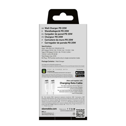 SBS Power Delivery USB-A USB-C 20W wall charger - white – image 2