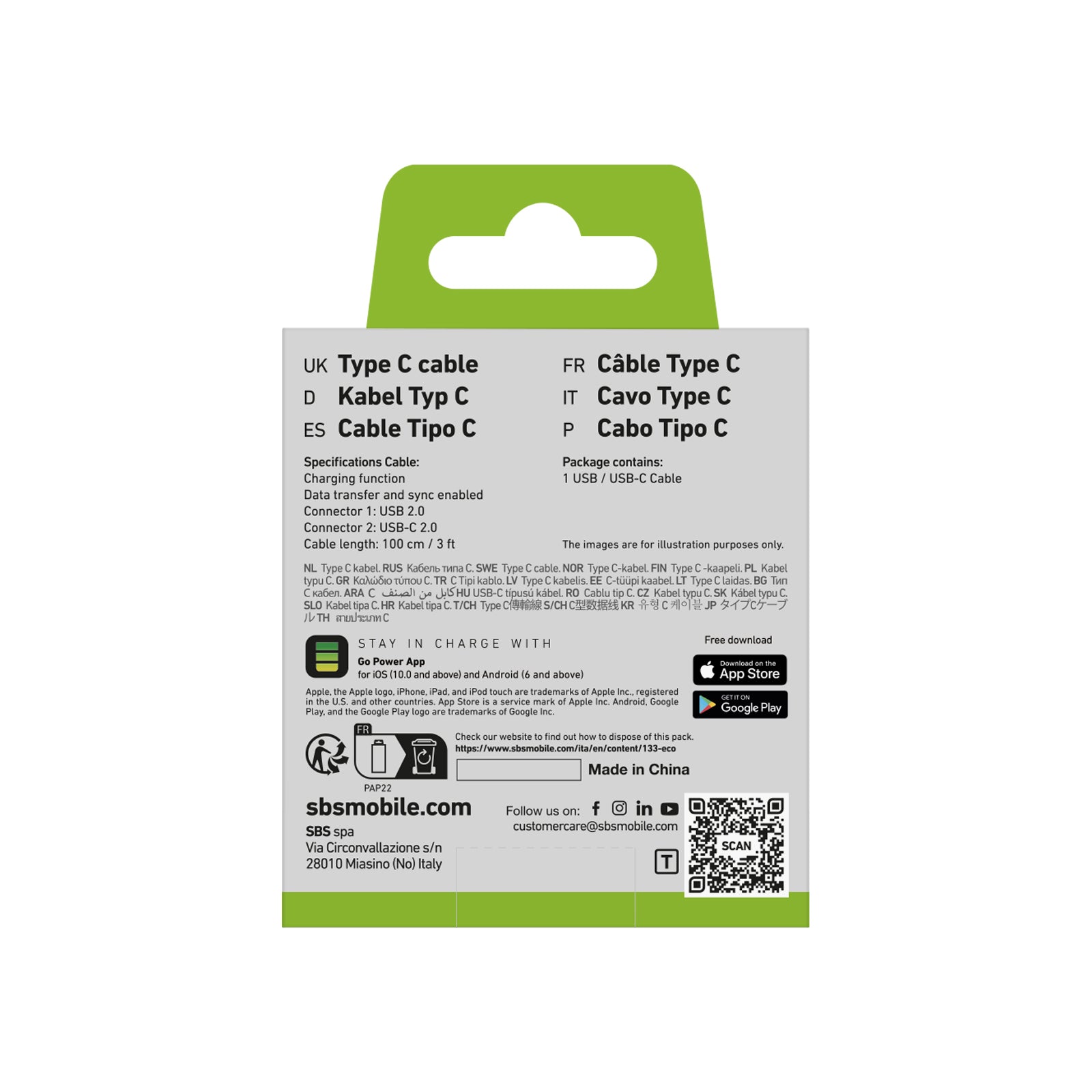 SBS USB-A - USB-C cable 1m - black – image 2