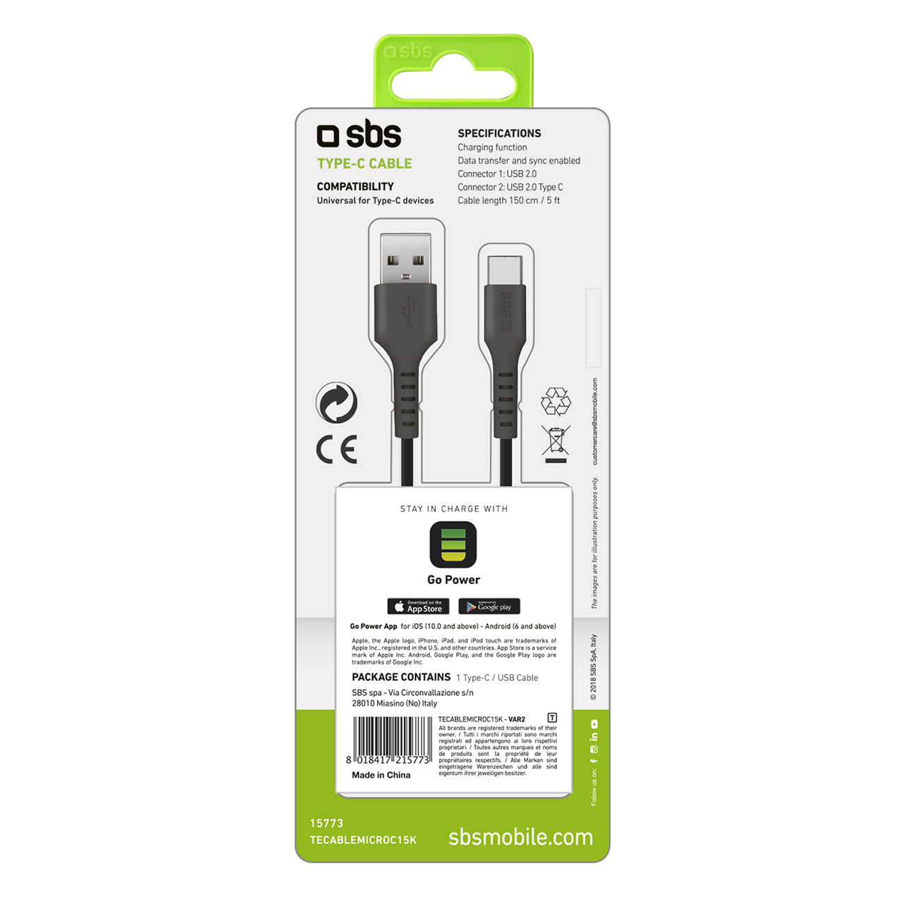 SBS USB-A - USB-C cable 1m - black – image 6