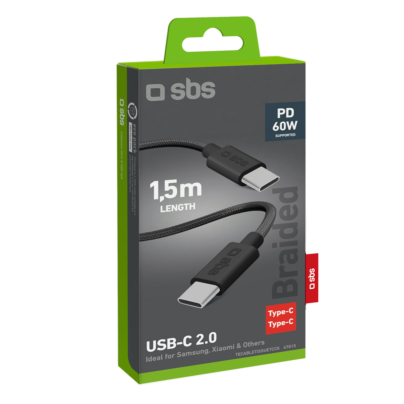 SBS Braided cable USB-C 60W 1.5m - black – image 2