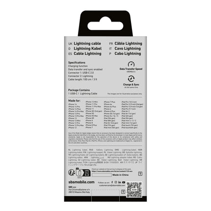 SBS USB-C - iPhone Lightning cable 1m - black – image 3