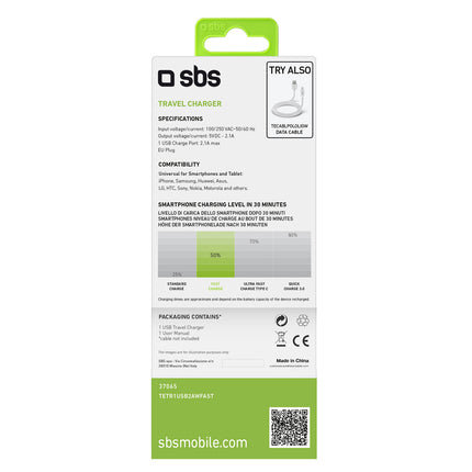 SBS USB-A 10W wall charger - white – image 3