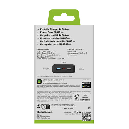 SBS Powerbank 20000 mAh USB-A USB-C - black – image 3