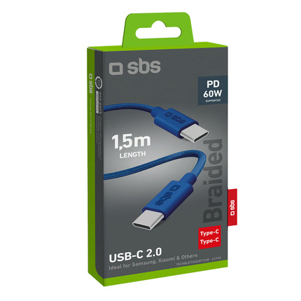 SBS Braided cable USB-C - USB-C 60W 1.5m - blue – image 2
