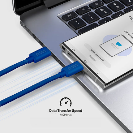 SBS Braided cable USB-C - USB-C 60W 1.5m - blue – image 7