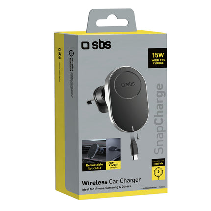 SBS Smartphone holder with wireless charger with MagSafe retractable cable - black – image 2