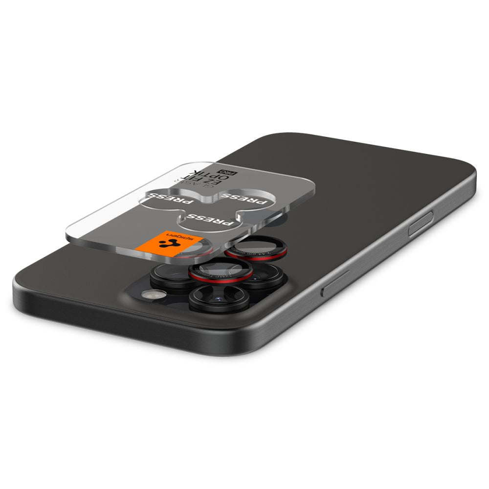 SPIGEN Tempered glass camera for iPhone 14 Pro/Pro Max/15 Pro/Pro Max/16 Pro/16 Pro Max - black with red border – image 3