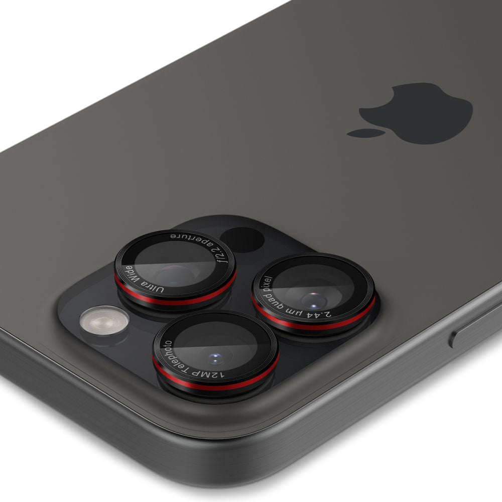 SPIGEN Tempered glass camera for iPhone 14 Pro/Pro Max/15 Pro/Pro Max/16 Pro/16 Pro Max - black with red border – image 6