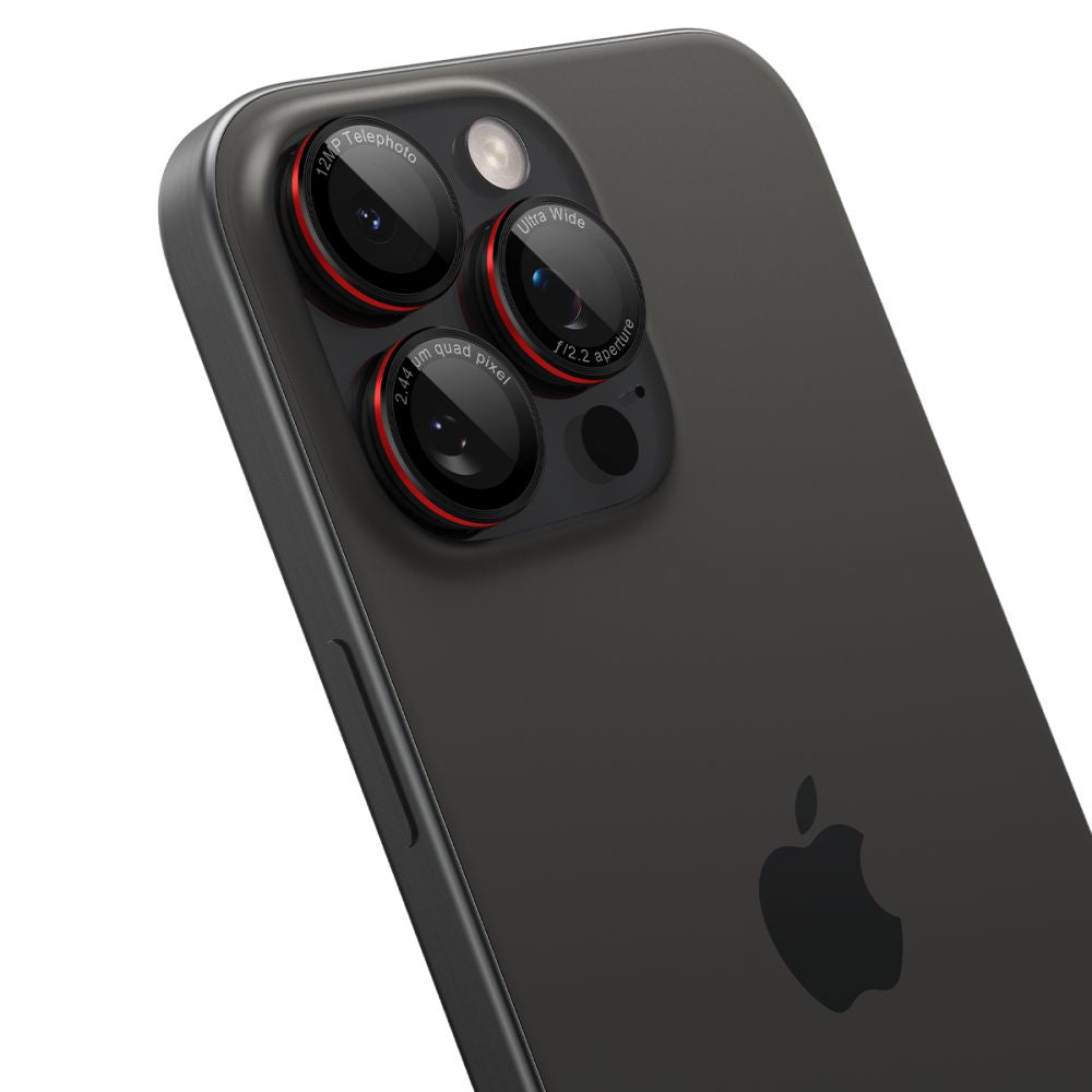 SPIGEN Tempered glass camera for iPhone 14 Pro/Pro Max/15 Pro/Pro Max/16 Pro/16 Pro Max - black with red border – image 7