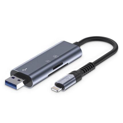 Tech-Protect SD / micro SD memory card reader with iPhone Lightning / USB-A connector - gray