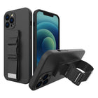 HURTEL Silicone Case with Lanyard Strap for Xiaomi Poco M4 Pro 5G Rope Case - Black