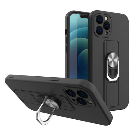 HURTEL Silicone Case with Finger Grip and Kickstand for Xiaomi Poco M4 Pro 5G Ring Case - Black