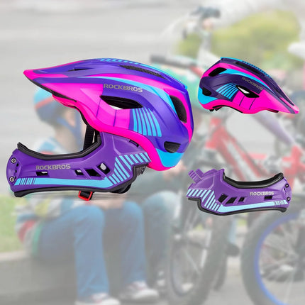ROCKBROS Children's bicycle helmet with detachable visor, size S - purple and pink – image 14