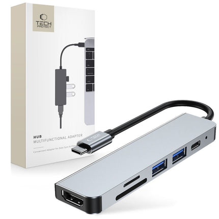 Tech-Protect 6in1 HUB USB-C to USB-A USB-C HDMI micro SD / TF / SD splitter - gray
