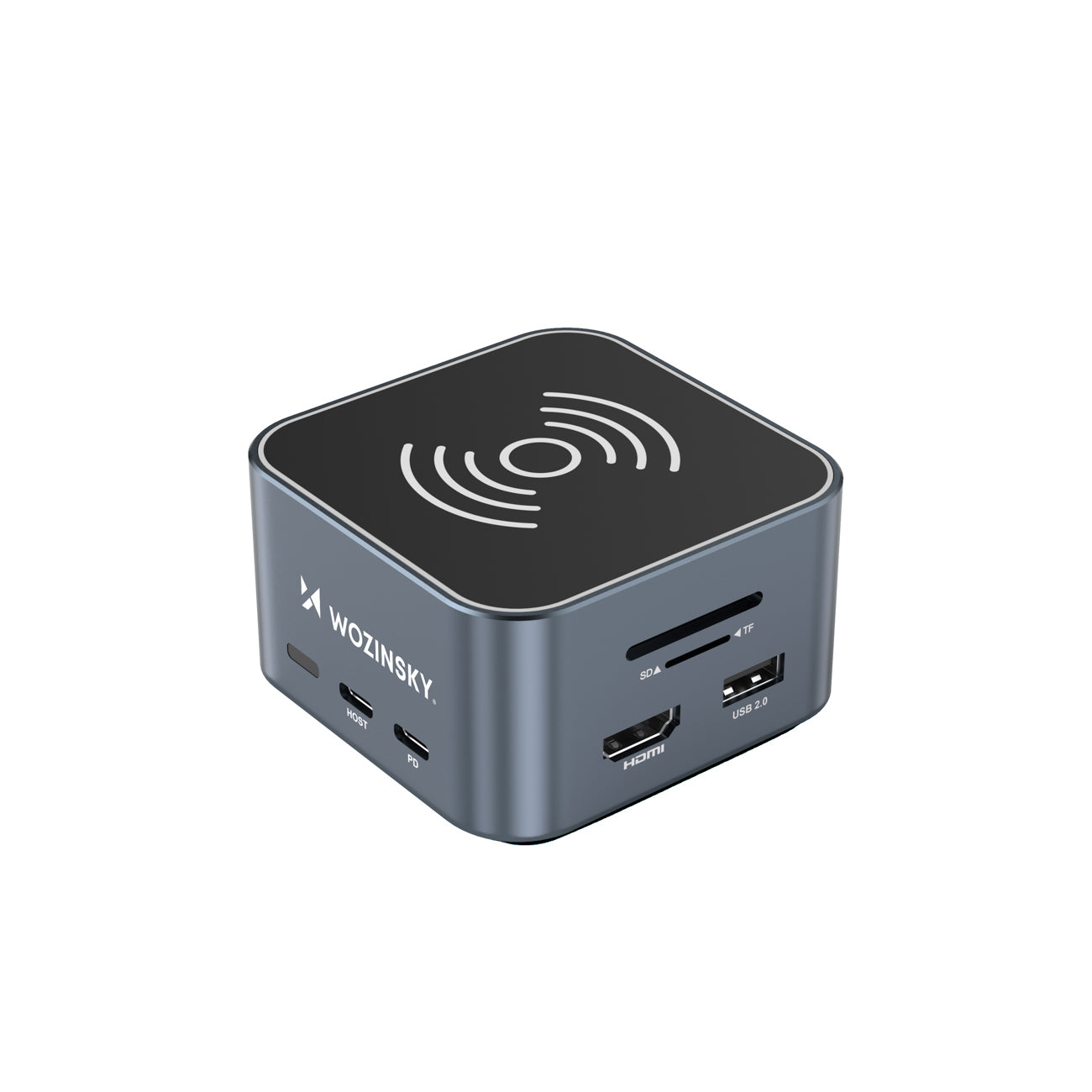 WOZINSKY 12in1 Hub with wireless charger USB-A USB-C HDMI RJ45 SD TF mini jack - gray