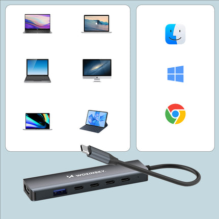 WOZINSKY 6in1 Hub USB-A USB-C DisplayPort HDMI splitter - gray – image 6