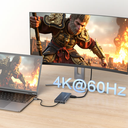 WOZINSKY 14in1 HUB for 3 monitors USB-A USB-C DisplayPort HDMI RJ45 SD TF mini jack - gray – image 3