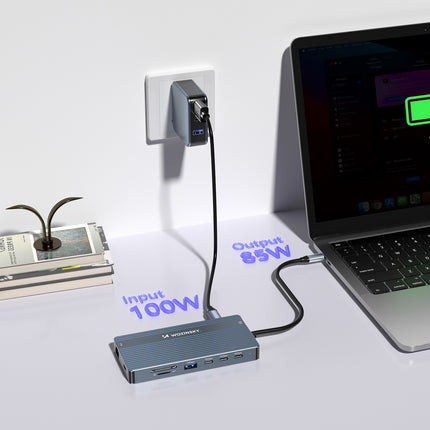 WOZINSKY 14in1 HUB for 3 monitors USB-A USB-C DisplayPort HDMI RJ45 SD TF mini jack - gray – image 6