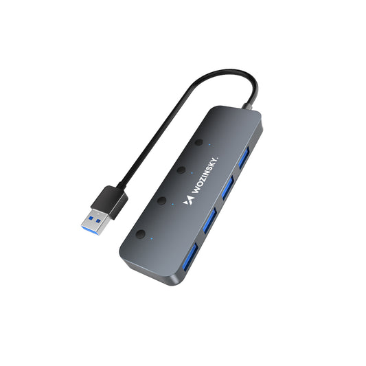 WOZINSKY Hub splitter 4x USB-A with switches, aluminum - gray