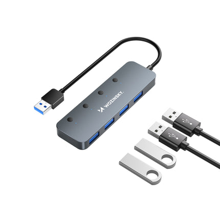 WOZINSKY Hub splitter 4x USB-A with switches, aluminum - gray – image 3
