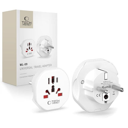 Tech-Protect UK/US/AU/FI/CN-1/CN-2 to EU travel adapter - white