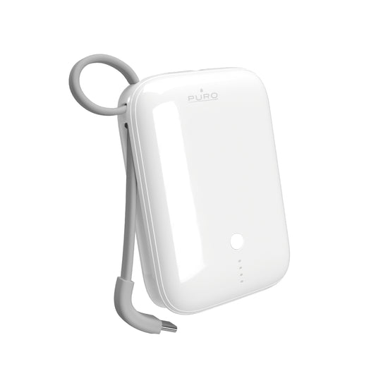 PURO Powerbank 10000mAh USB-A USB-C with built-in cable - white