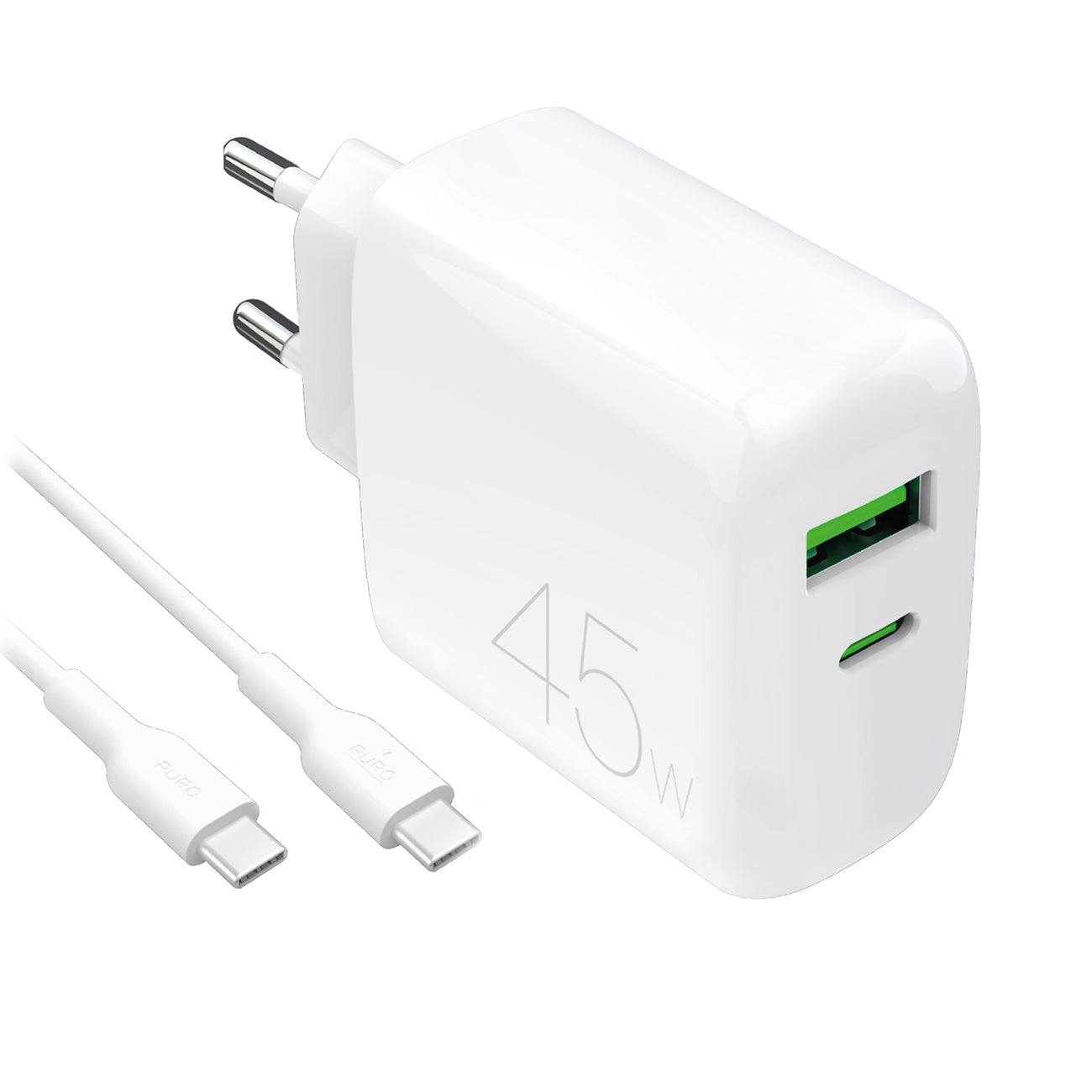 PURO USB-C USB-A PD wall charger with USB-C 45W cable - white