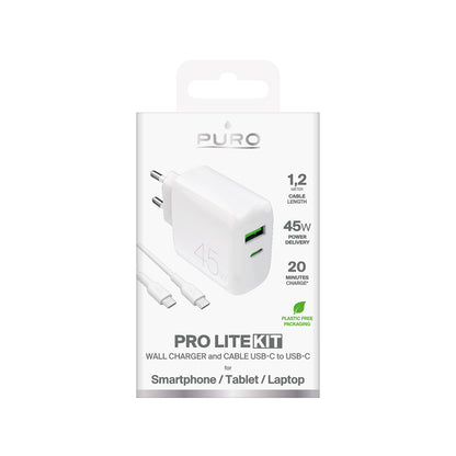 PURO USB-C USB-A PD wall charger with USB-C 45W cable - white – image 2