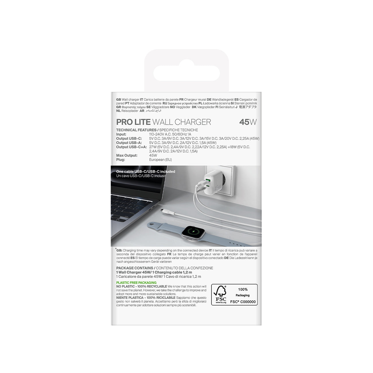PURO USB-C USB-A PD wall charger with USB-C 45W cable - white – image 3