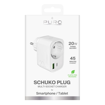 PURO USB-A USB-C mains charger with Schuko PD 20W socket - white – image 2