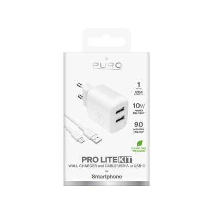 PURO 2x USB-A PROLITE 10W mains charger with USB-A - USB-C cable 1.2m - white – image 2