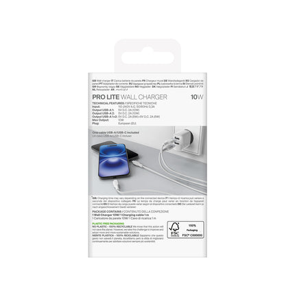 PURO 2x USB-A PROLITE 10W mains charger with USB-A - USB-C cable 1.2m - white – image 3