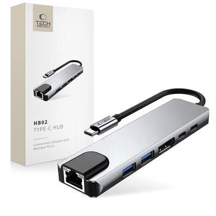 Tech-Protect 6in1 HUB Adapter USB-C USB-A HDMI RJ45 4K 30Hz PD 100W - gray