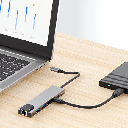 Tech-Protect 6in1 HUB Adapter USB-C USB-A HDMI RJ45 4K 30Hz PD 100W - gray – image 8