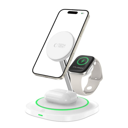 Tech-Protect 3in1 inductive charger for smartphone, smartwatch, Magnetic MagSafe headphones - white – image 2