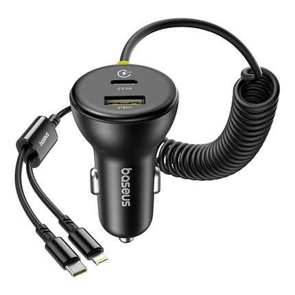 BASEUS USB-A USB-C car charger with iPhone Lightning USB-C cable 60W 1.4m - black – image 4