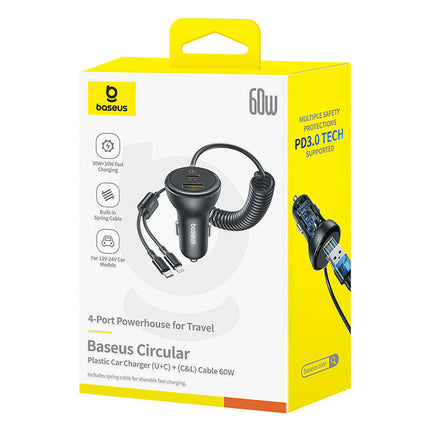 BASEUS USB-A USB-C car charger with iPhone Lightning USB-C cable 60W 1.4m - black – image 7