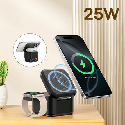 BASEUS 3in1 inductive charger for MagSafe 25W smartwatch phone - black – image 2