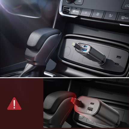 JOYROOM 3in1 car charger with retractable USB-A USB-C cable - dark gray – image 3