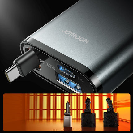 JOYROOM 3in1 car charger with retractable USB-A USB-C cable - dark gray – image 4