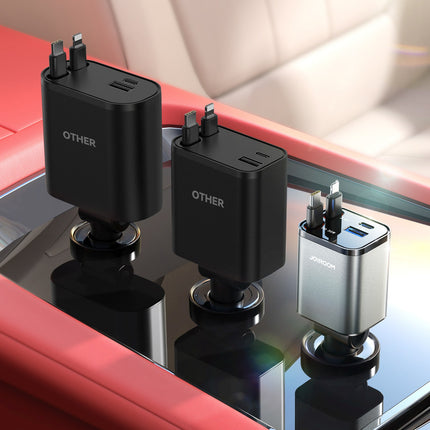 JOYROOM 4in1 car charger with retractable cables USB-A USB-C 30W - dark gray – image 2