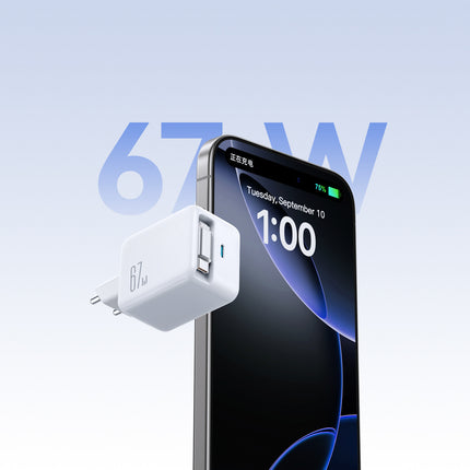 JOYROOM GaN wall charger with retractable USB-C cable 67W - white – image 4