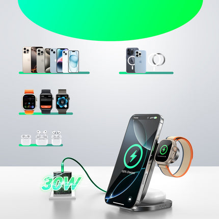JOYROOM 3in1 wireless inductive charger for phone, watch, Qi headphones, 15 W - black – image 3