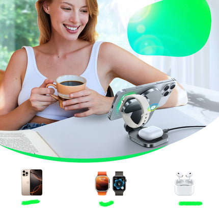 JOYROOM 3in1 wireless inductive charger for phone, watch, Qi headphones, 15 W - black – image 4