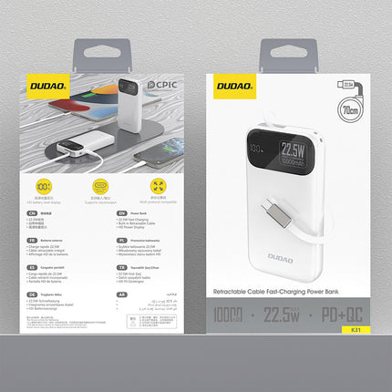 DUDAO Powerbank K31 10000 mAh 22.5W PD with built-in cable - white – image 3