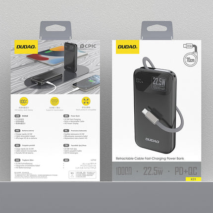 DUDAO Powerbank K31 10000 mAh 22.5W PD with built-in cable - black – image 4