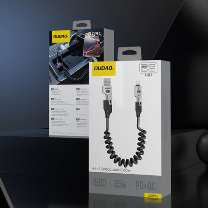 DUDAO 4in1 USB-A / USB-C - Lightning / USB-C spiral cable - black – image 2