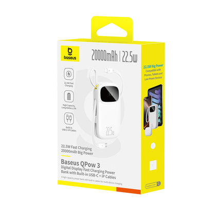 BASEUS Powerbank 20000mAh 22.5W with display with USB-C iPhone Lightning cables - white – image 4
